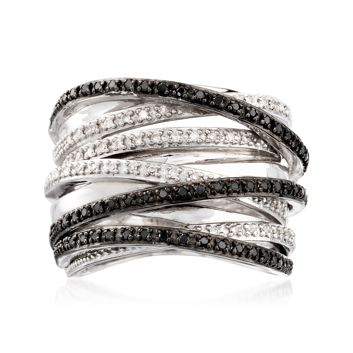 .30 ct. t.w. Black and White Diamond Highway Ring in Sterling Silver