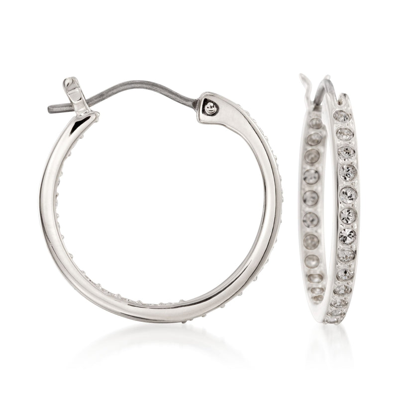 Silvertone crystal pave inside-out hoop earrings with round sparkle hoops