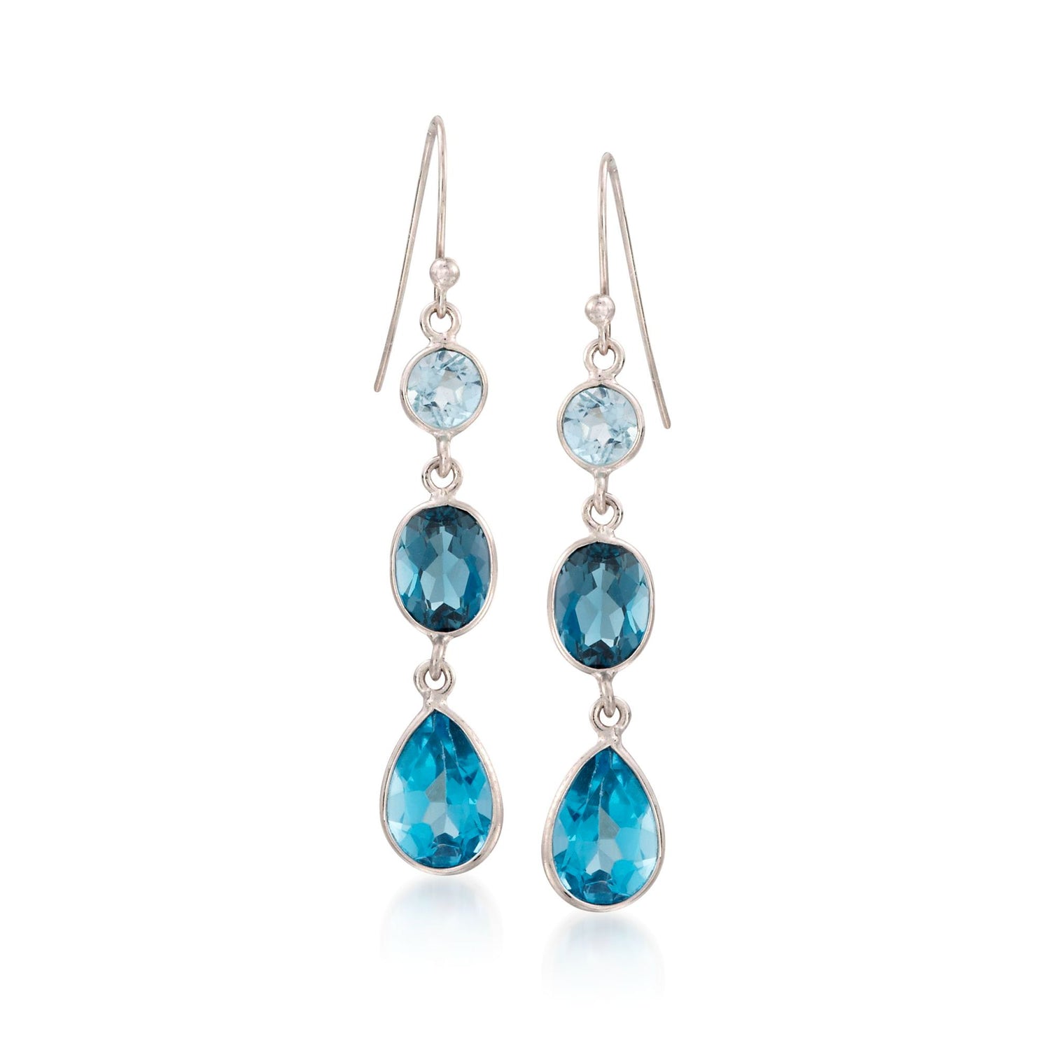 8.90 ct. t.w. Tonal Blue Topaz Linear Earrings in Sterling Silver