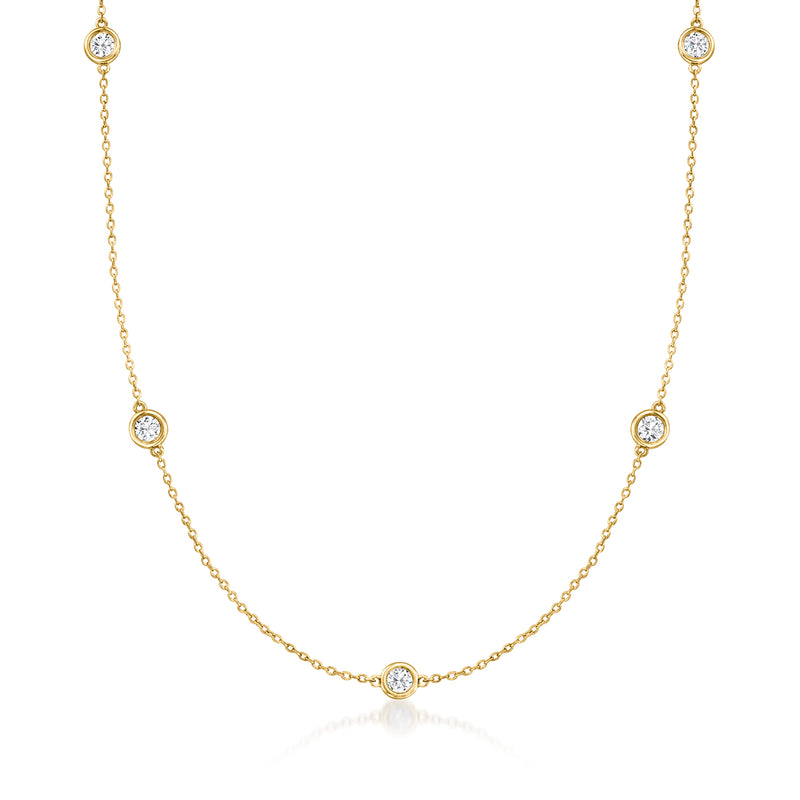 14kt yellow gold diamond station necklace with bezel-set round diamonds