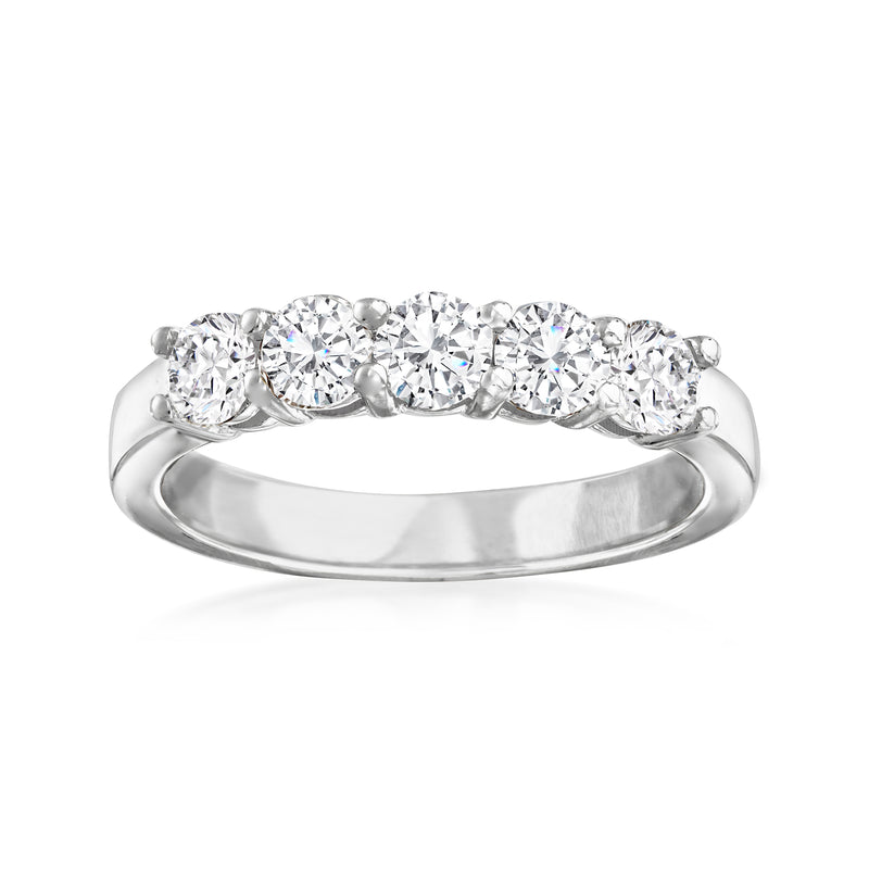 14k white gold five-stone diamond ring with five round stones