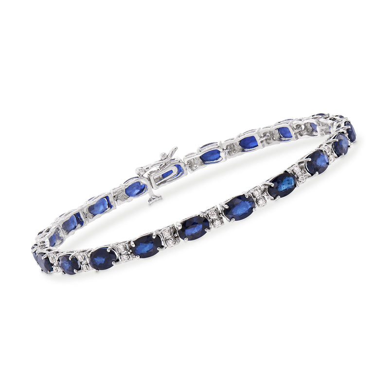 14kt white gold tennis bracelet with blue sapphire and diamond accents