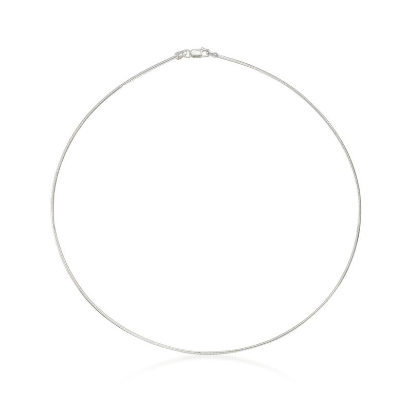 Sterling silver omega necklace with a round link chain and lobster clasp