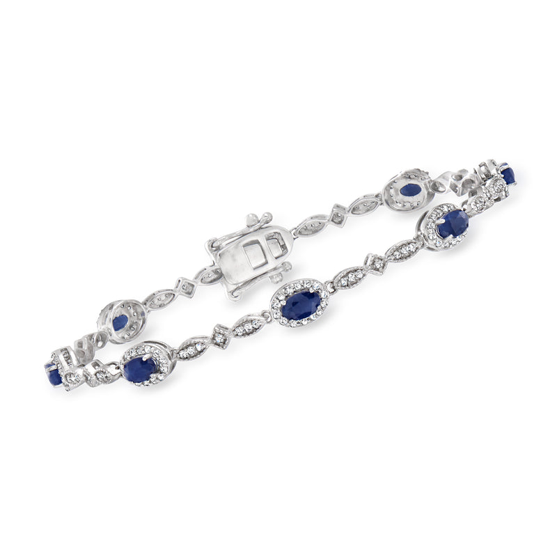 14kt white gold bracelet with blue sapphire stones and diamond accents