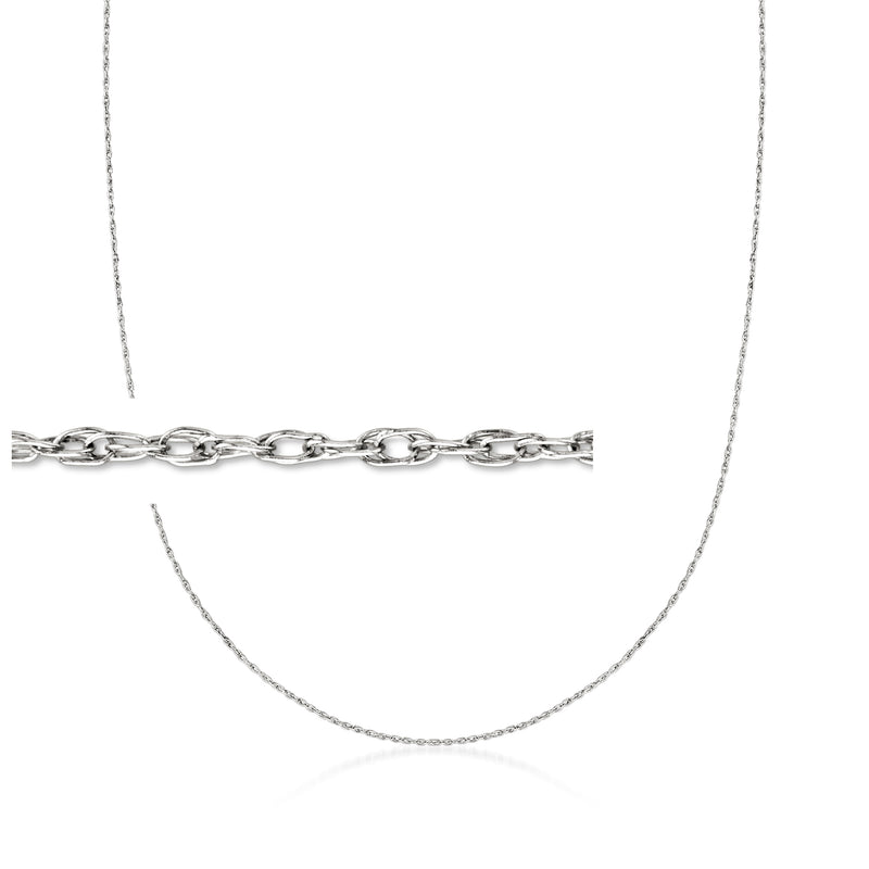 14kt white gold rope-chain necklace, oval links, close-up