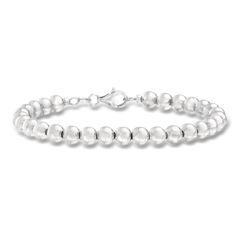 Sterling silver beaded bracelet with 6mm round beads and oval link clasp