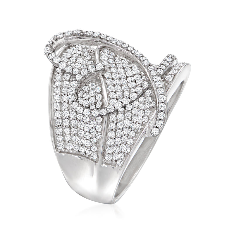 Sterling silver diamond heart ring with pavé heart design