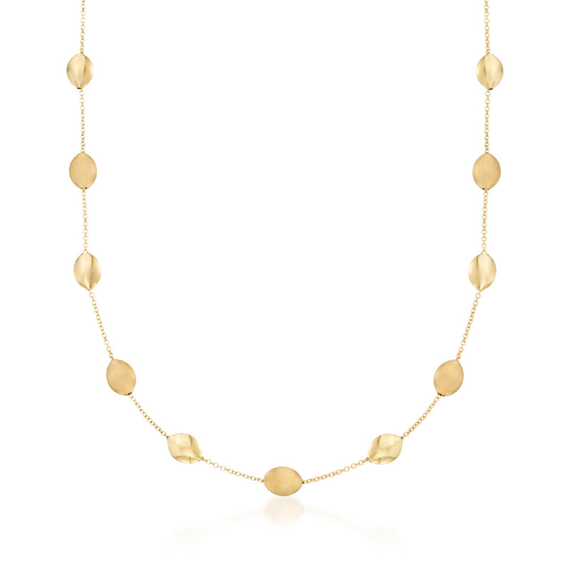 14kt yellow gold pebble station necklace with oval pebble links and fine chain