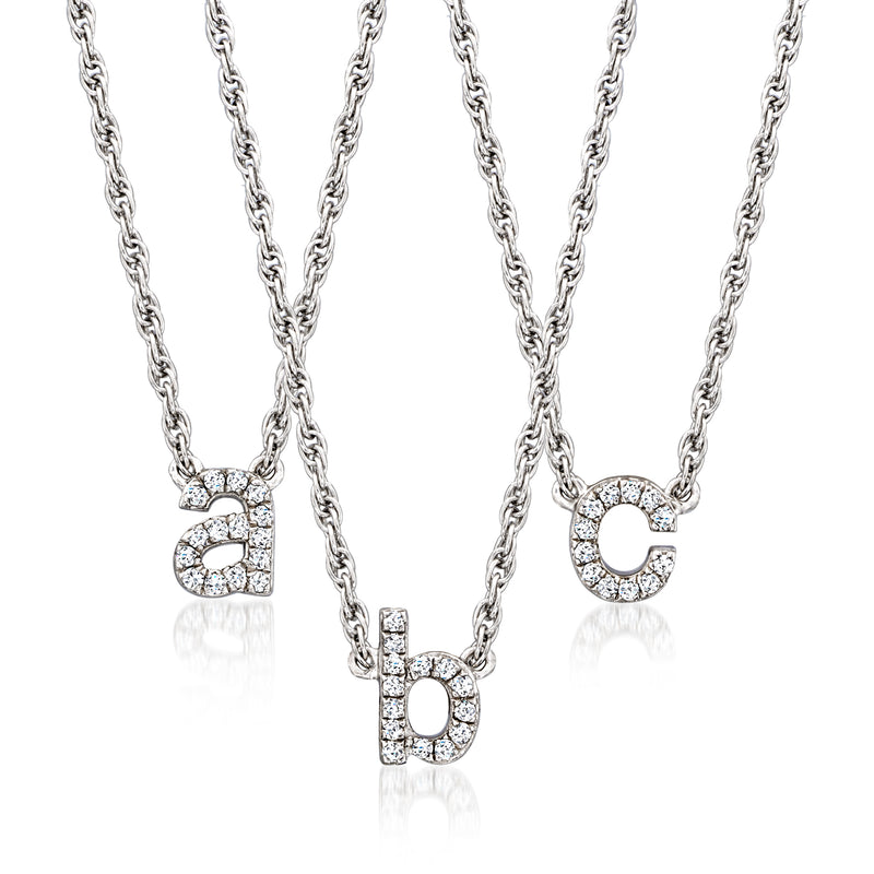 Sterling silver diamond lowercase initial pendant necklace with small letter charms