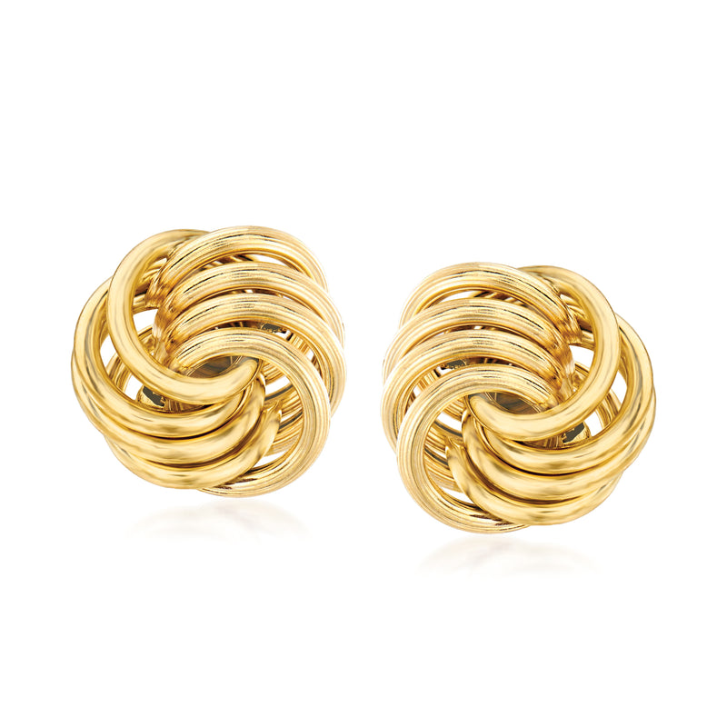 14kt yellow gold open love knot stud earrings, twisted knot design