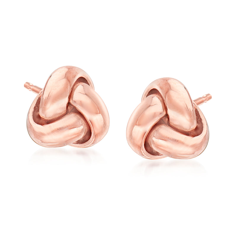 14kt rose gold love knot stud earrings with post backs