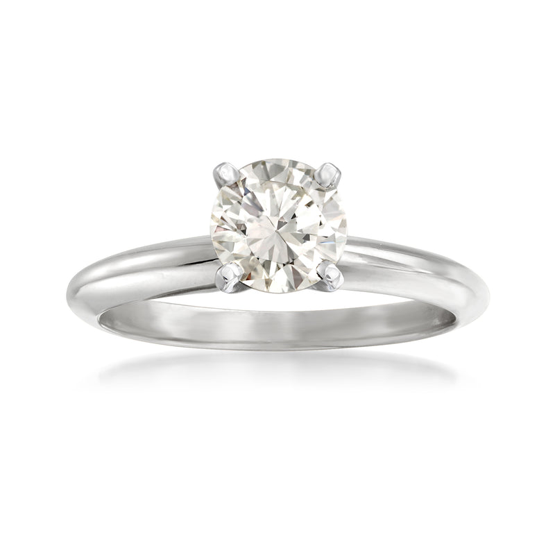 14kt white gold solitaire diamond ring with round center stone and four-prong setting