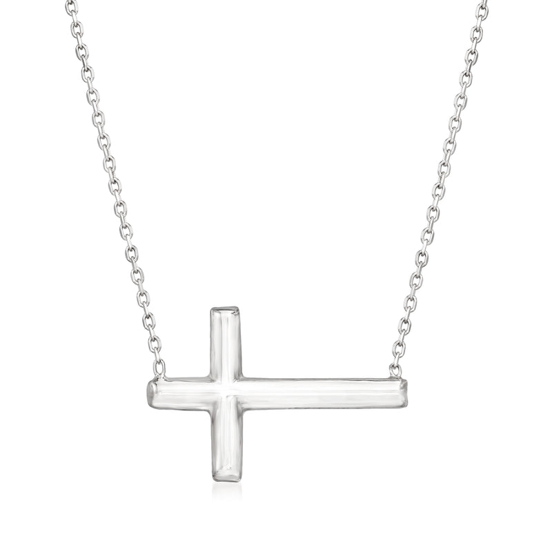 Sterling silver sideways cross pendant necklace with short bar cross design