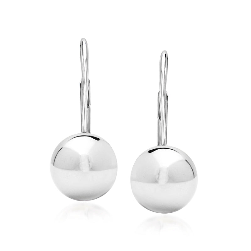 Sterling silver ball drop earrings with leverback, round polished balls