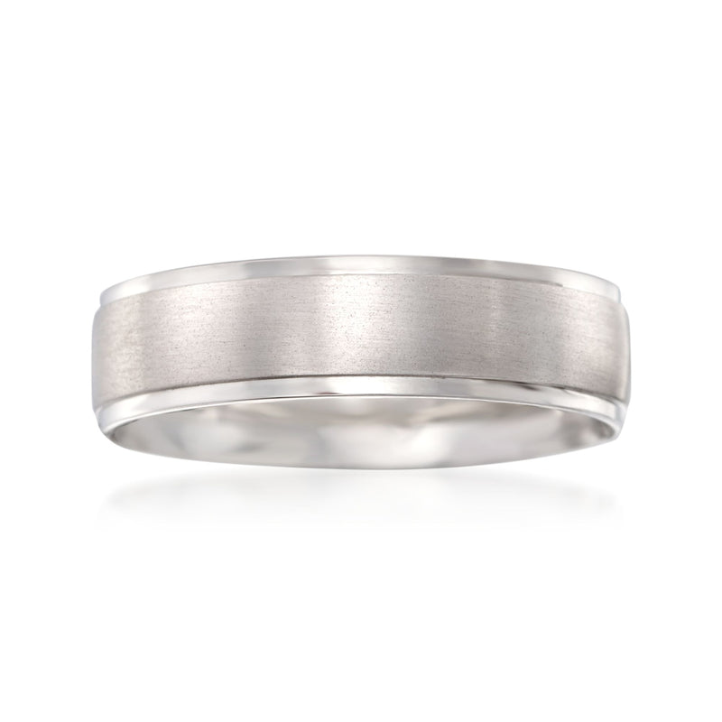 Men's 14kt white gold wedding ring, smooth 6mm band with satin finish