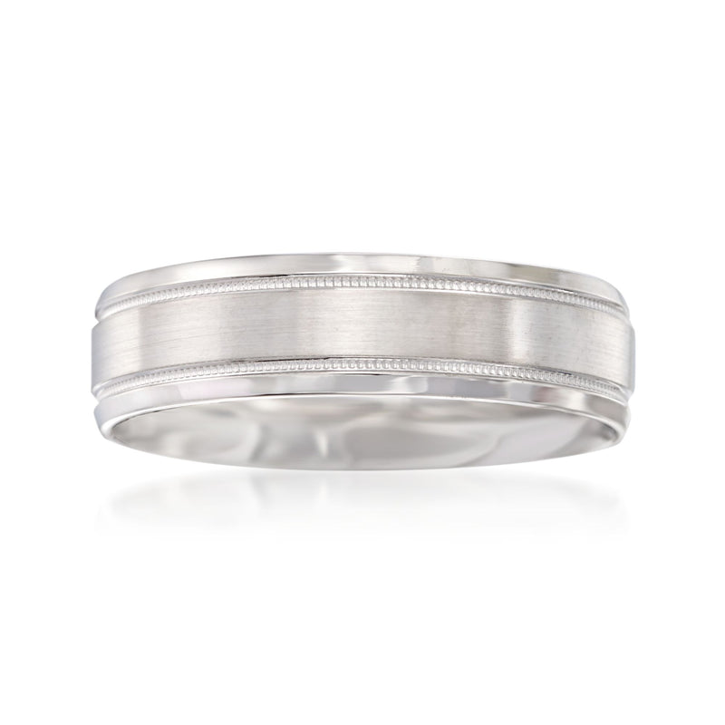 14kt white gold wedding ring with two horizontal polished ridges