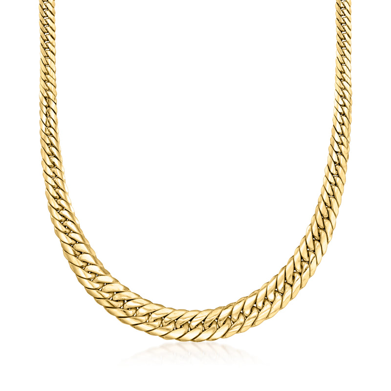 18kt yellow gold graduated Cuban-link necklace, braided chain links