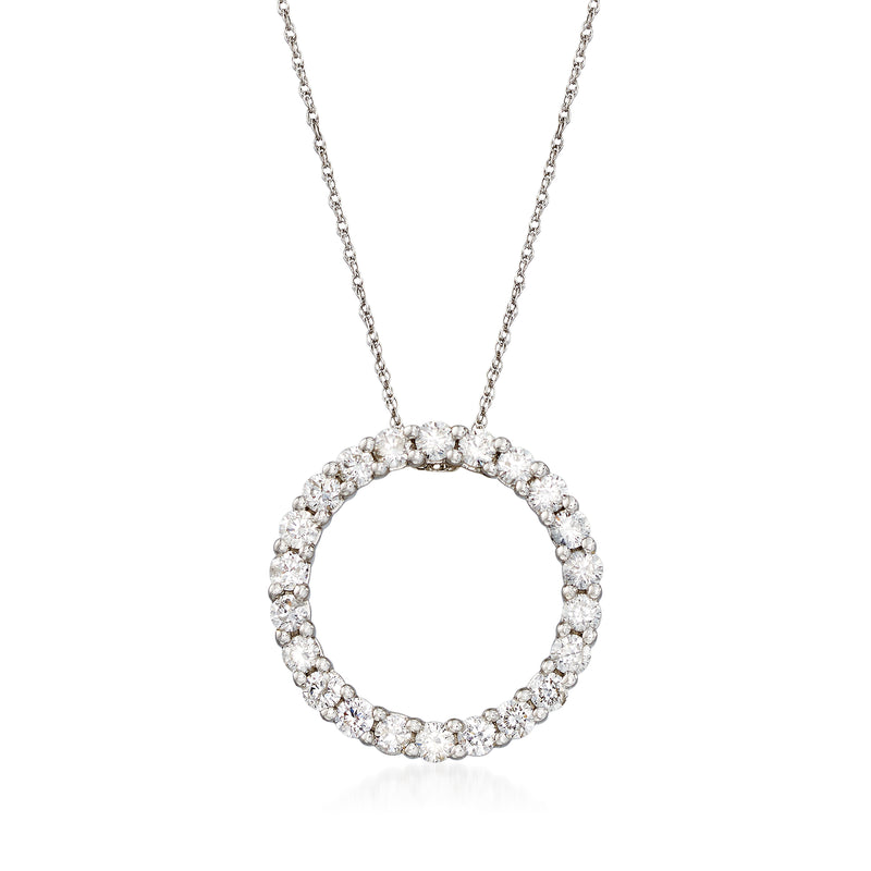14kt white gold diamond open-circle pendant necklace with pave-set round stones