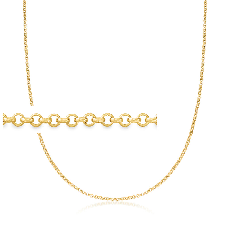 14kt yellow gold rolo-link necklace with oval chain links and central clasp