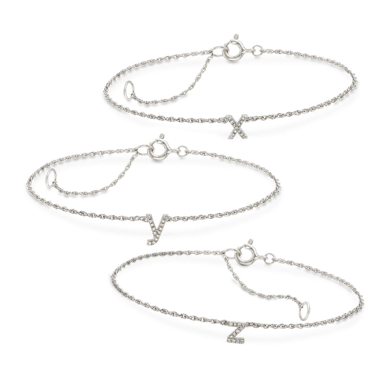 Sterling silver chain bracelet with diamond-accent initial charm