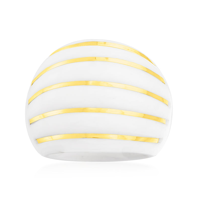 White agate dome ring with gold striped bands