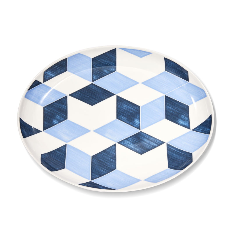 Lenox and Luca Andrisani porcelain oval platter with blue check pattern