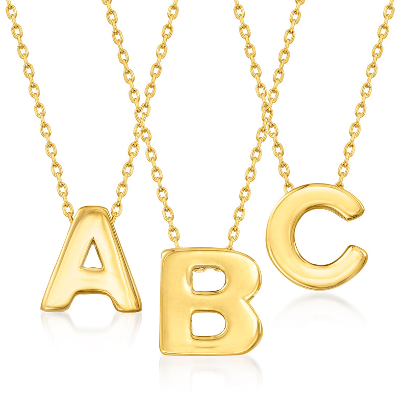 14kt yellow gold initial necklace with A, B, and C pendants