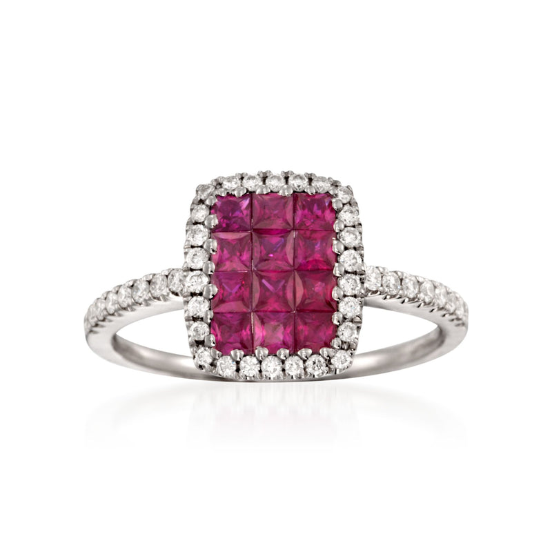 Gregg Ruth Sonais ruby and diamond halo ring in 18kt white gold