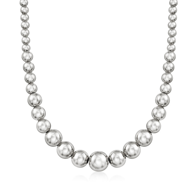 Sterling silver graduated bead necklace with round polished ball beads