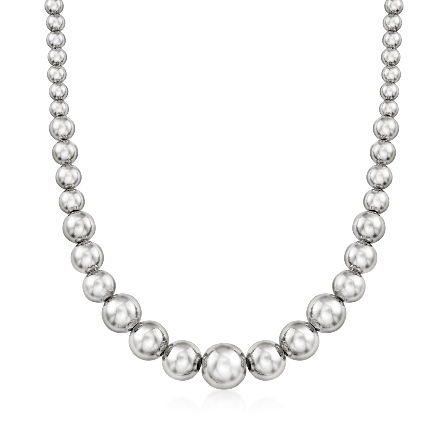Italian 6-14mm Sterling Silver Bead Graduated Necklace