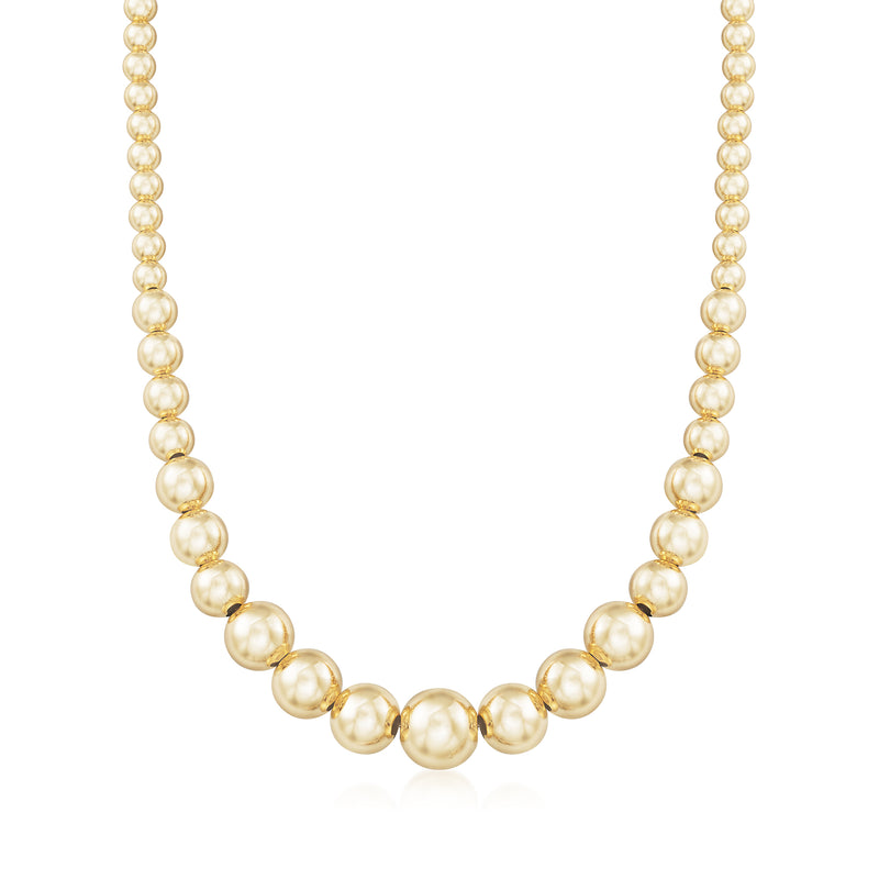 Gold over sterling silver bead necklace with graduated round pearls