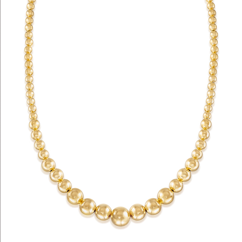 Graduated round pearl bead necklace with gold over sterling silver finish