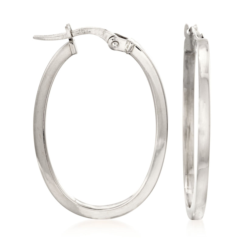 Roberto Coin 18kt white gold oval hoop earrings, hinged clasp, polished finish