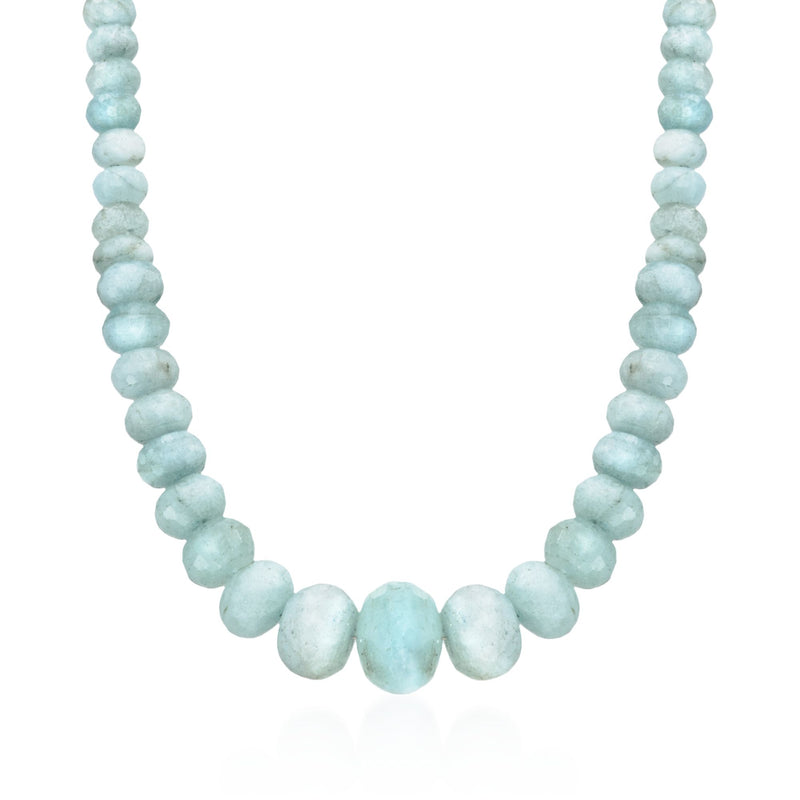 Milky aquamarine bead necklace with sterling silver accents