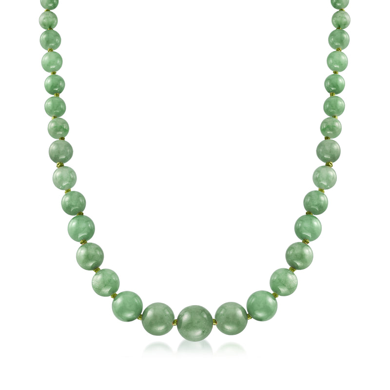 Graduated green jade bead necklace with smooth round beads
