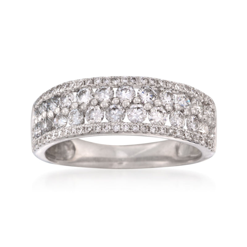 Diamond wedding ring in white gold with pavé-set round stones