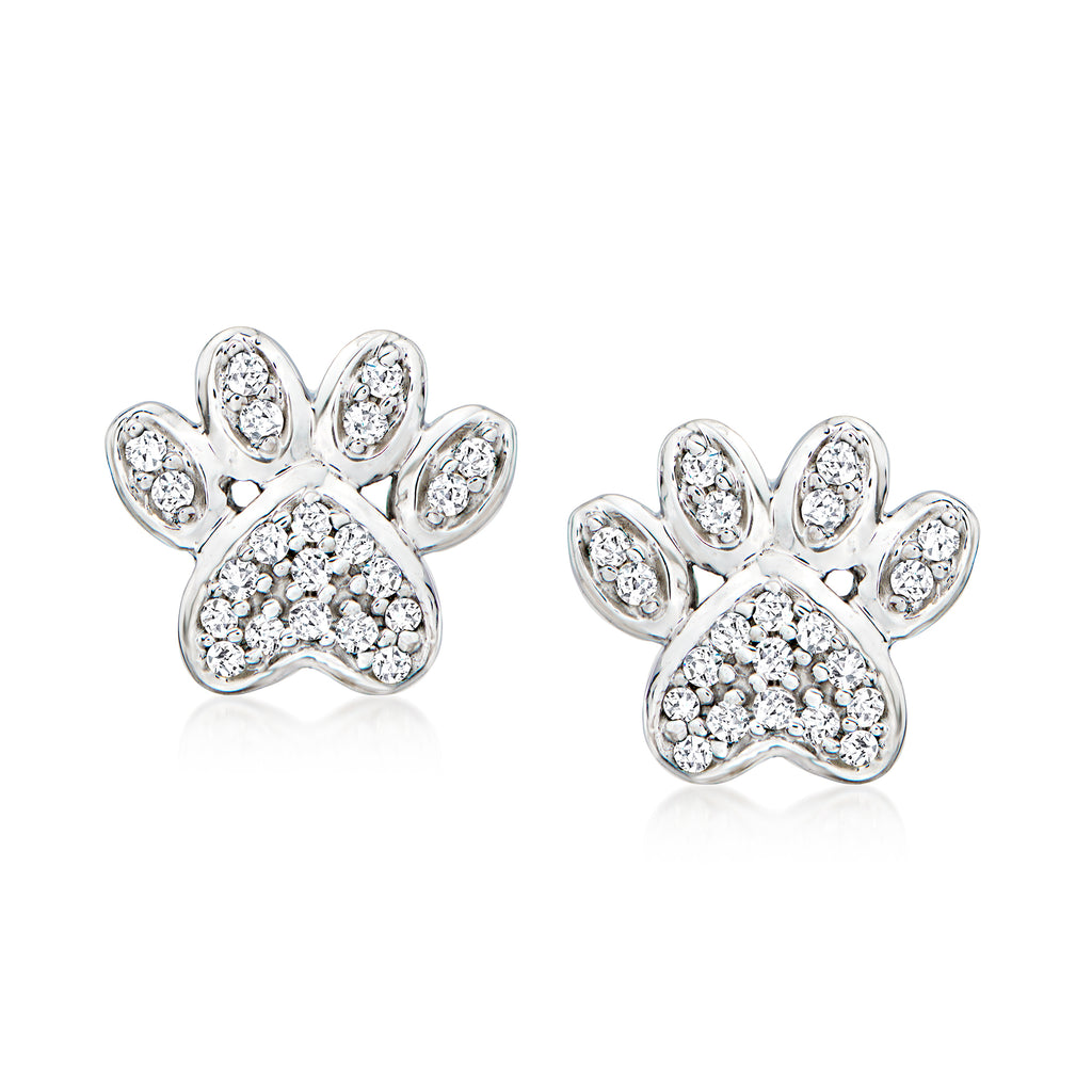 .10 ct. t.w. Diamond Paw Print Stud Earrings Sterling