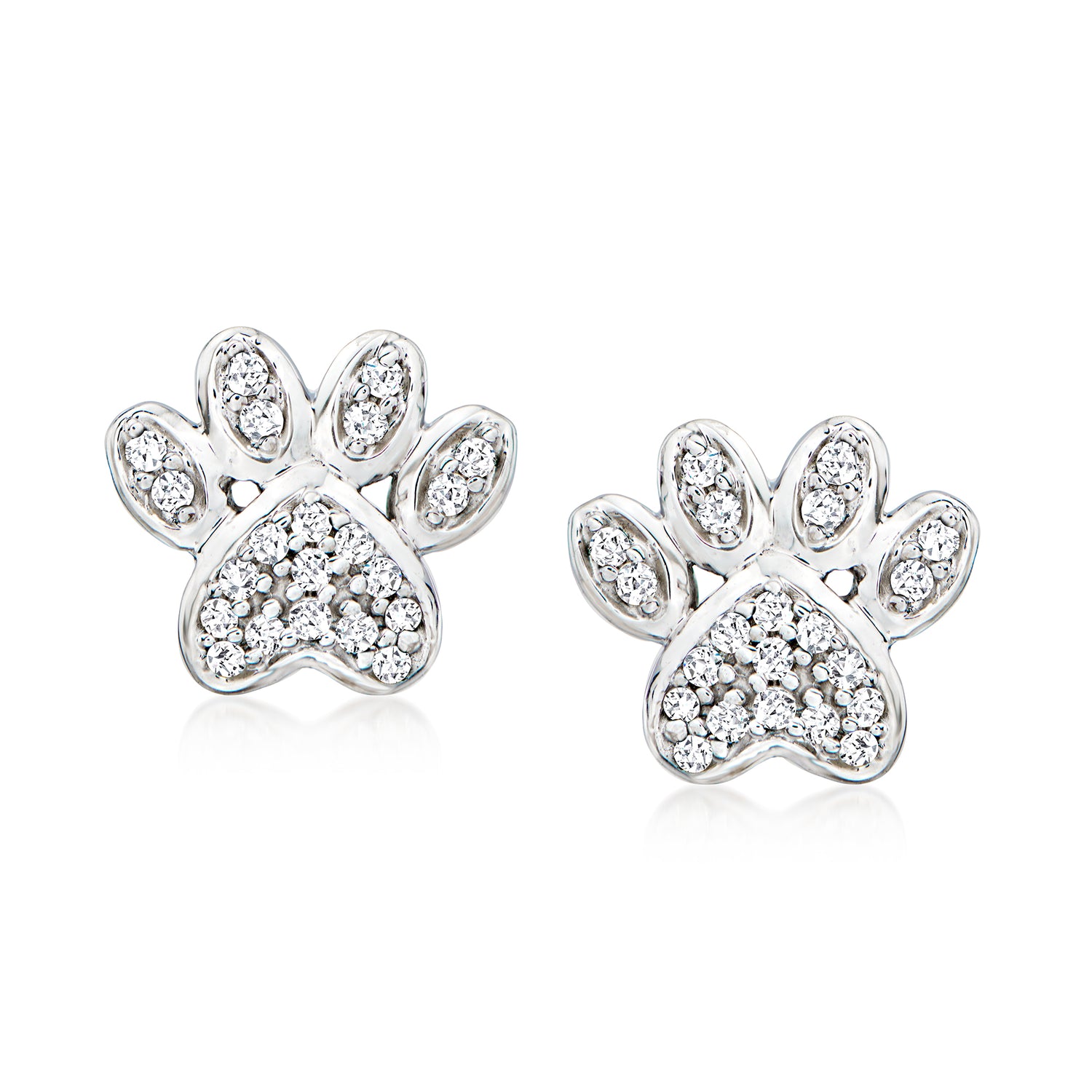 .10 ct. t.w. Diamond Paw Print Stud Earrings in Sterling Silver