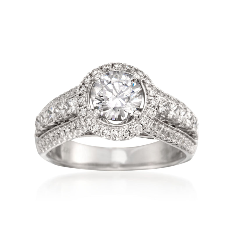 Simon G. 18kt white gold diamond engagement ring setting with round halo center