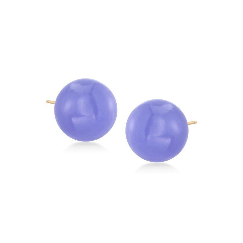 Lavender jade bead stud earrings in 14kt yellow gold