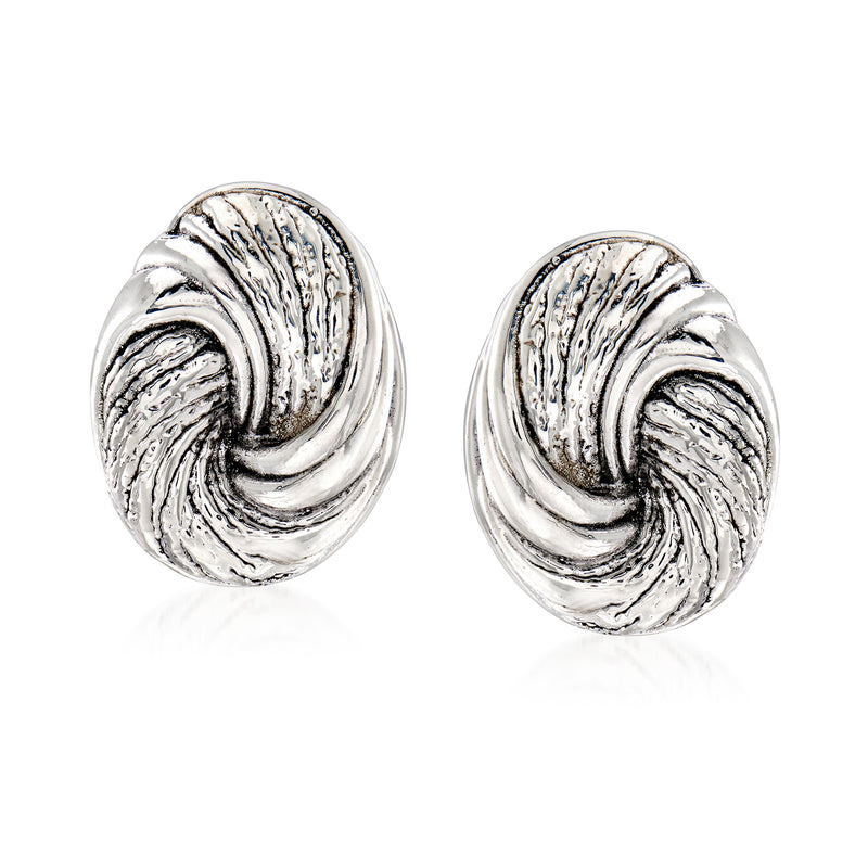 Sterling silver oval swirl textured stud earrings, glossy textured design