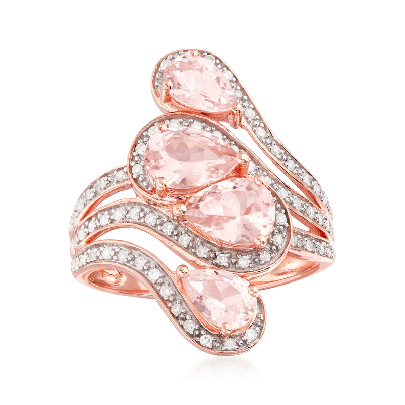 Rose gold over sterling swirl ring with morganite teardrops and diamond accents