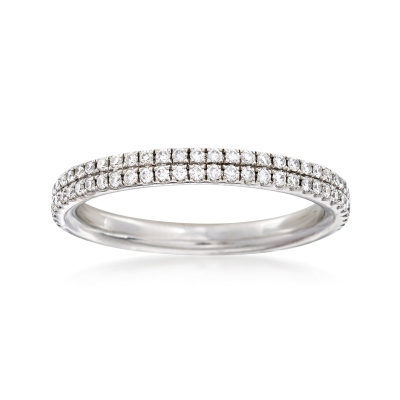 Platinum wedding ring with two rows of round-cut diamonds