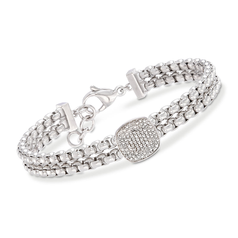 Pave diamond link bracelet in stainless and sterling silver with clasp