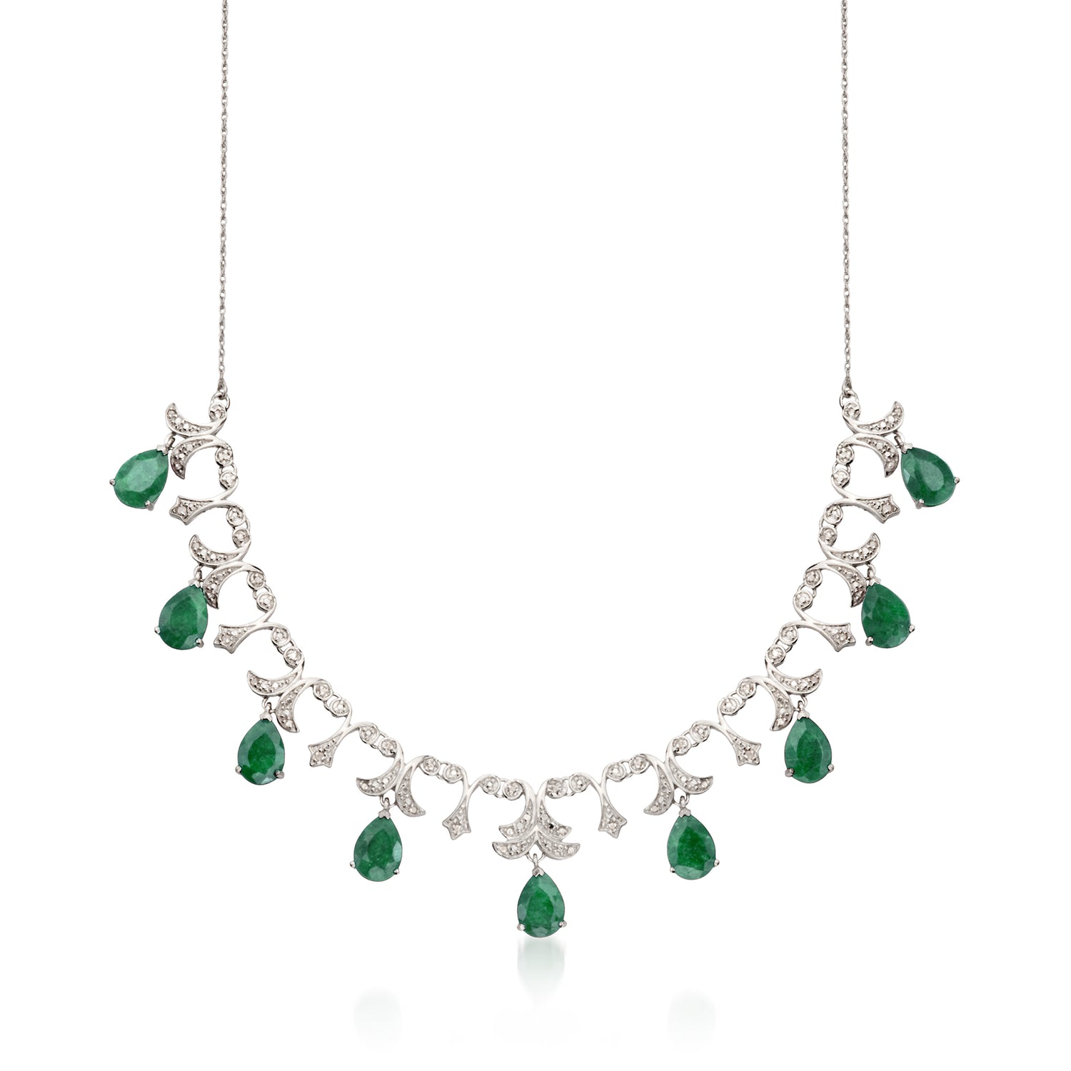 16.00 ct. t.w. Emerald and .27 ct. t.w. Diamond Necklace in Sterling Silver