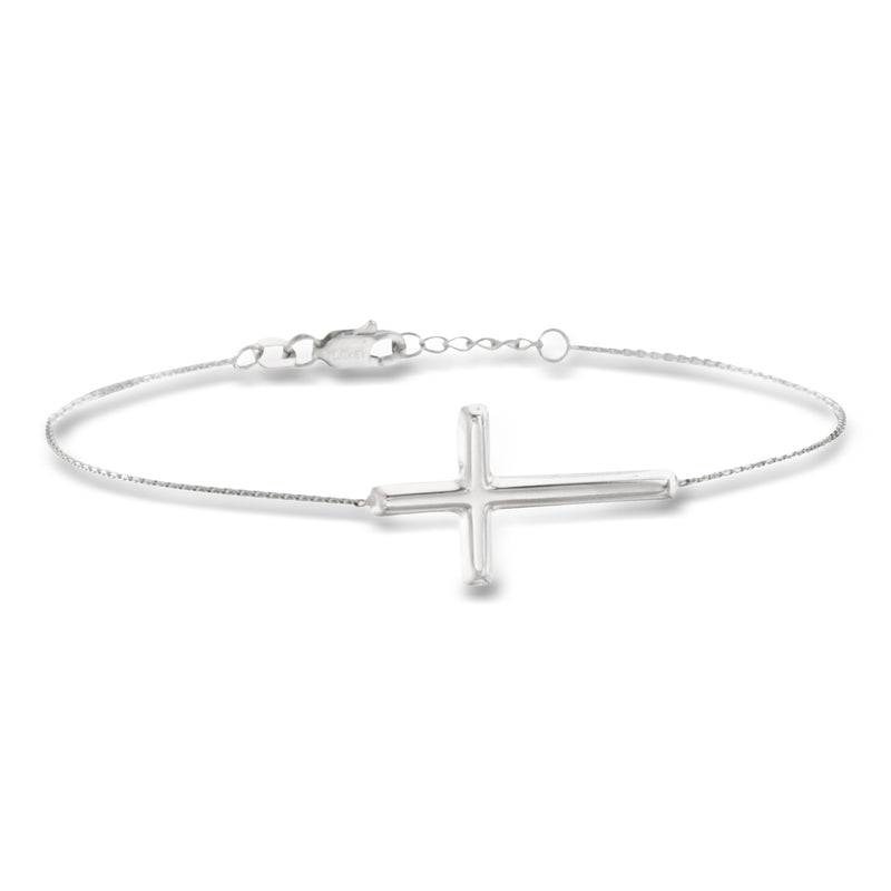 Sterling silver bracelet with sideways cross charm and extender chain