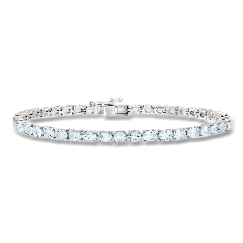 Sterling silver tennis bracelet with light blue aquamarine stones