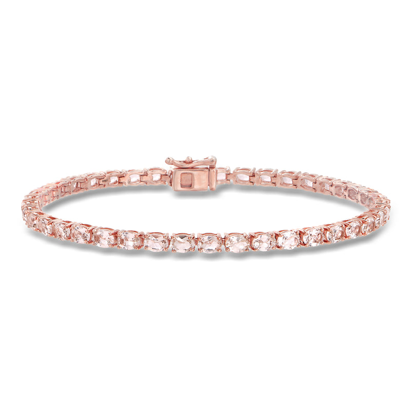 Rose gold tennis bracelet with pink gemstone row and rectangular center clasp