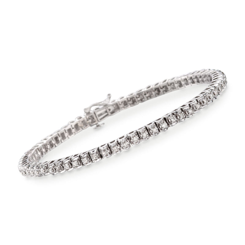 Sterling silver diamond tennis bracelet with round stones, hinged clasp