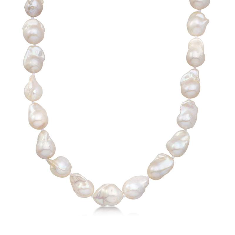 Baroque cultured pearl necklace with 14kt yellow gold clasp and oval pearls